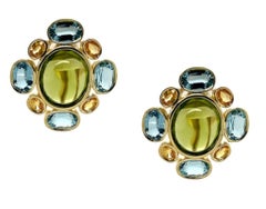Peridot, Aquamarine, and Yellow Sapphire French Clip Earrings in Yellow Gold
