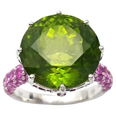 Peridot, Cabochon Ruby and Pink Sapphire Ring set in 18K White Gold Settings