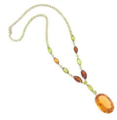 Peridot Citrine 18 Karat White Gold Pendant Necklace