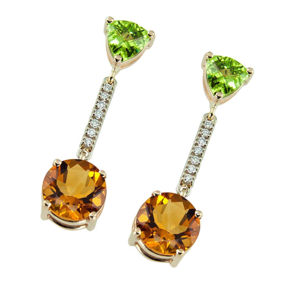 Contemporary Peridot , Citrine and Diamond Gold Drop Earrings Estate Fine Jewelry For Sale