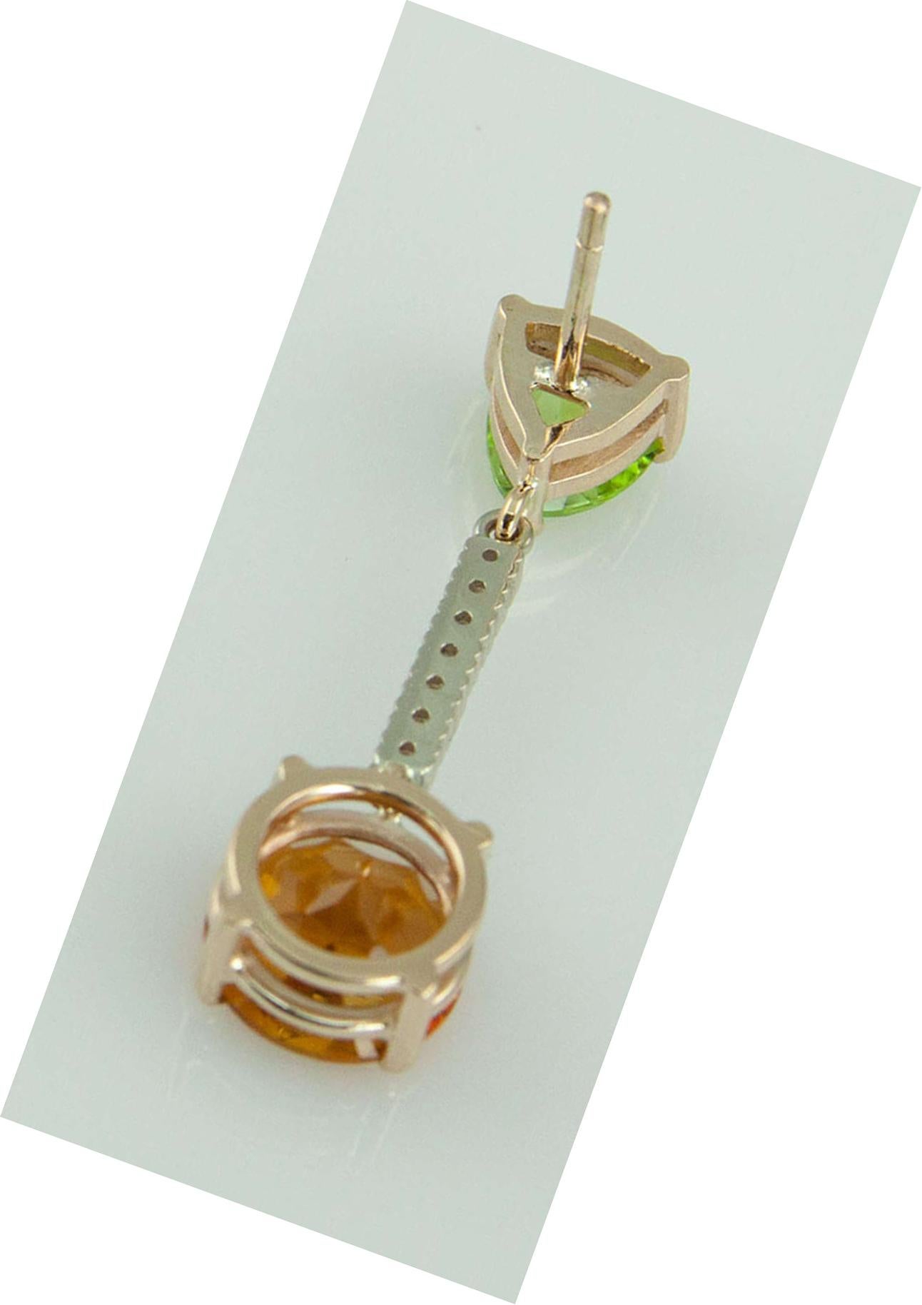Peridot , Citrin und Diamant Gold Tropfen Ohrringe Estate Fine Jewelry (Gemischter Schliff) im Angebot