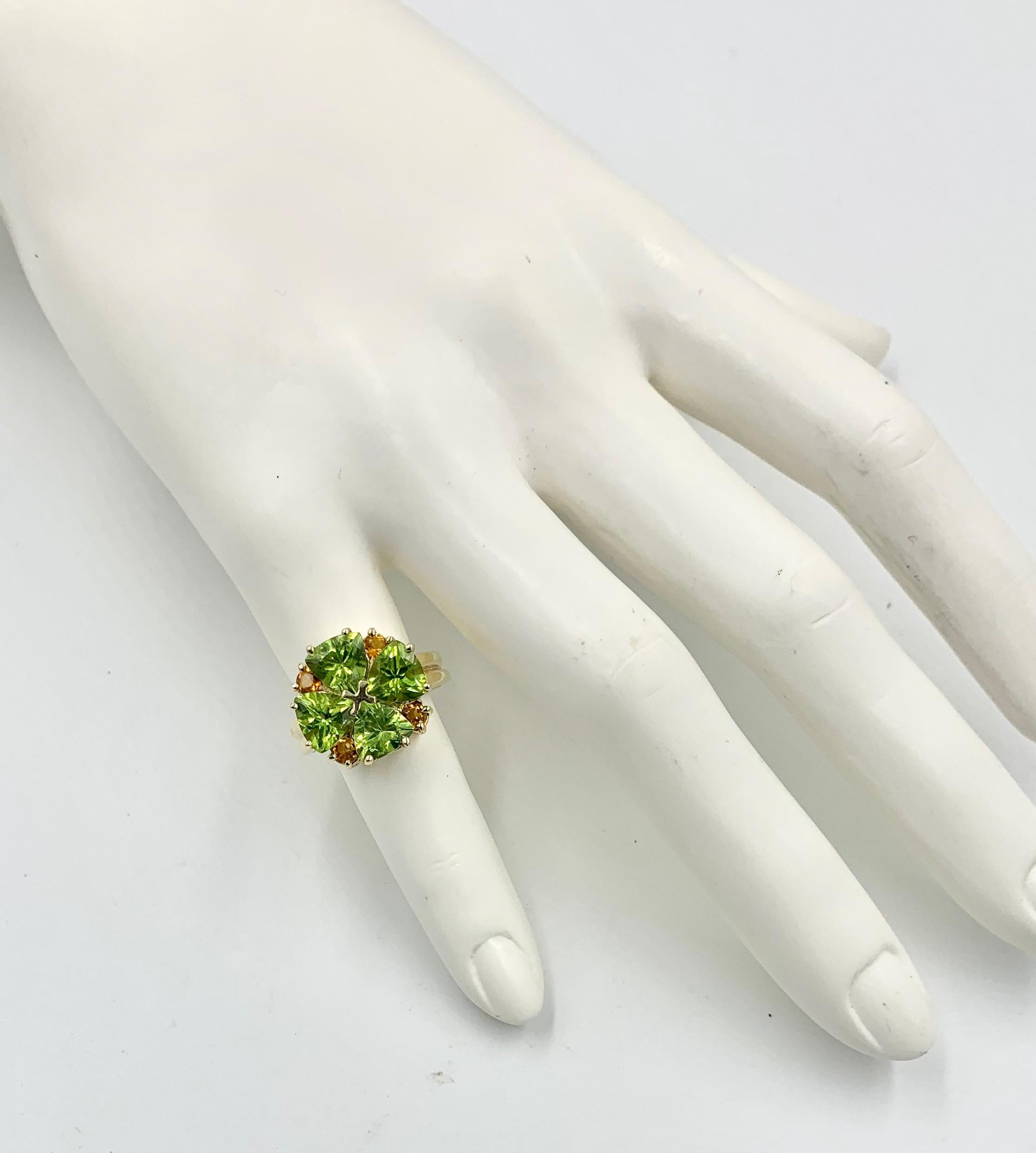 Peridot Citrin Herz Ring 14 Karat Gold Retro Vintage (Herzschliff)