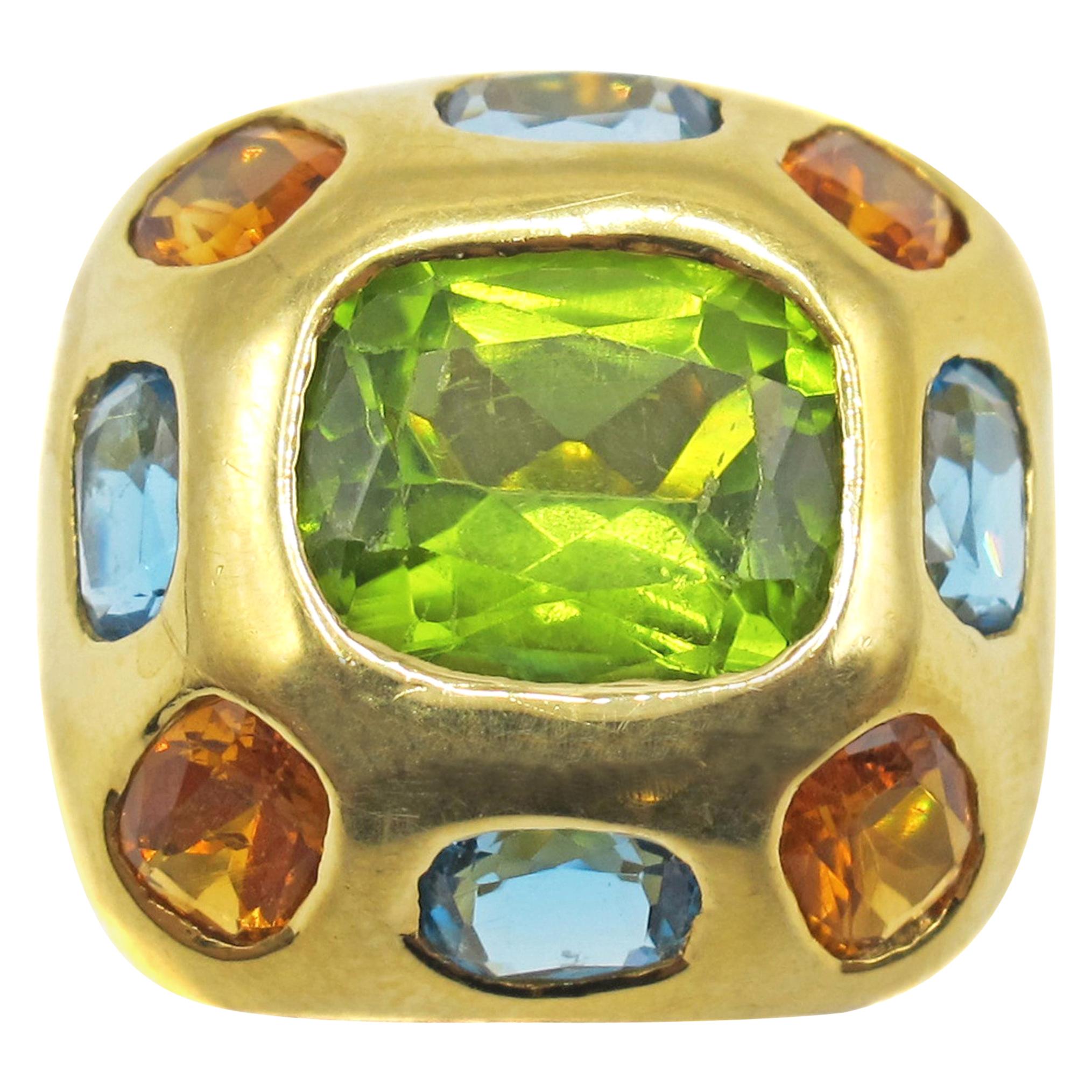 Peridot Citrine Topaz Yellow Gold Ring For Sale