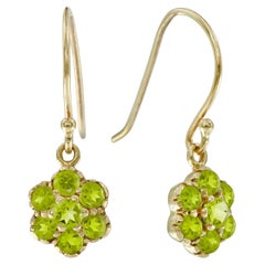 Orecchini a goccia floreali in stile vintage con peridoto in oro massiccio 9 carati