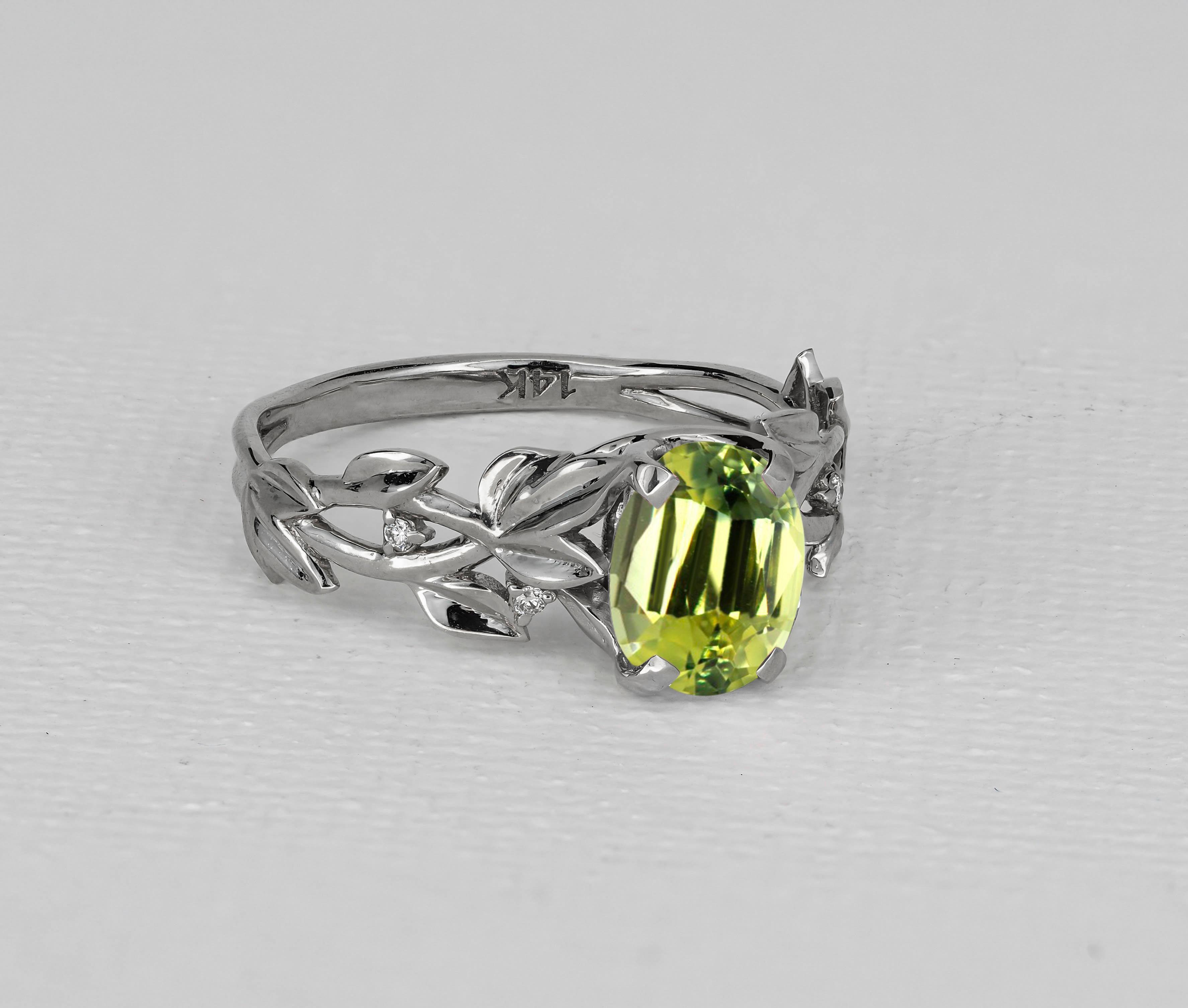 For Sale:  Peridot Cocktail 14k Gold Ring 5
