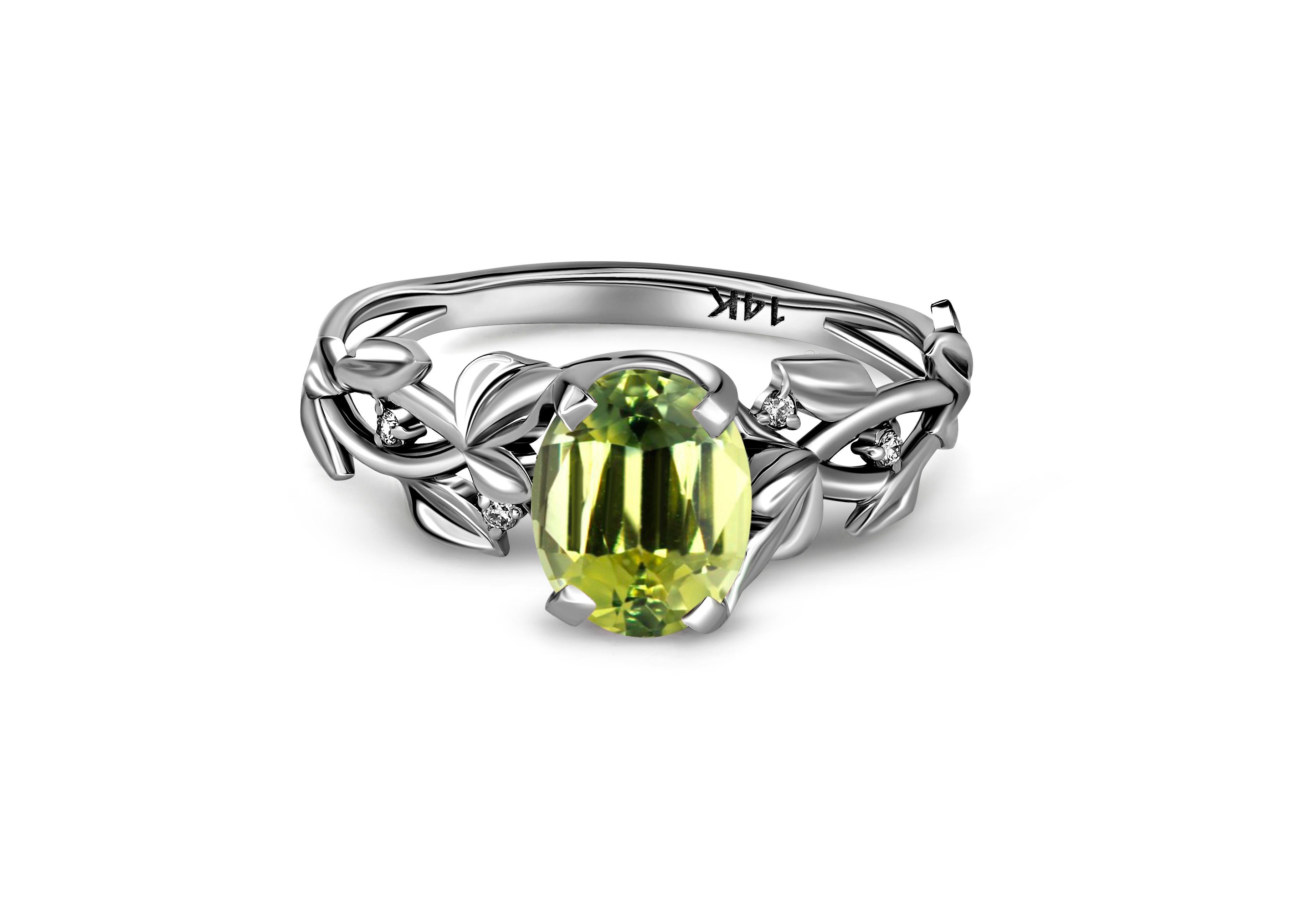For Sale:  Peridot Cocktail 14k Gold Ring 6