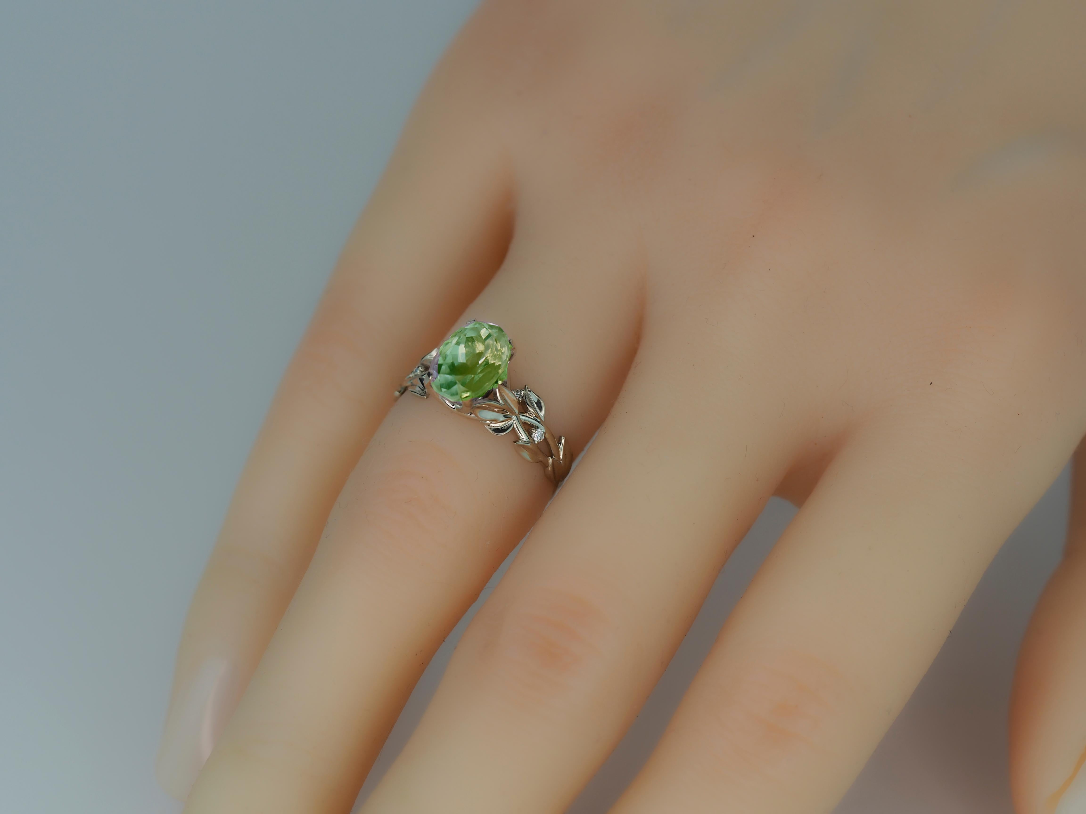 For Sale:  Peridot Cocktail 14k Gold Ring 7