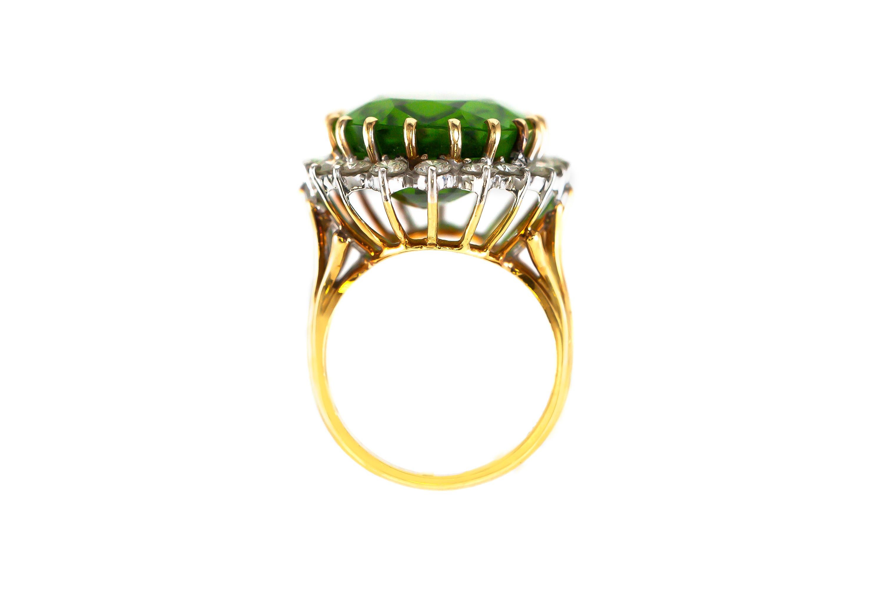 Oval Cut 12.00 Carat Oval Peridot Cocktail Ring with Diamonds