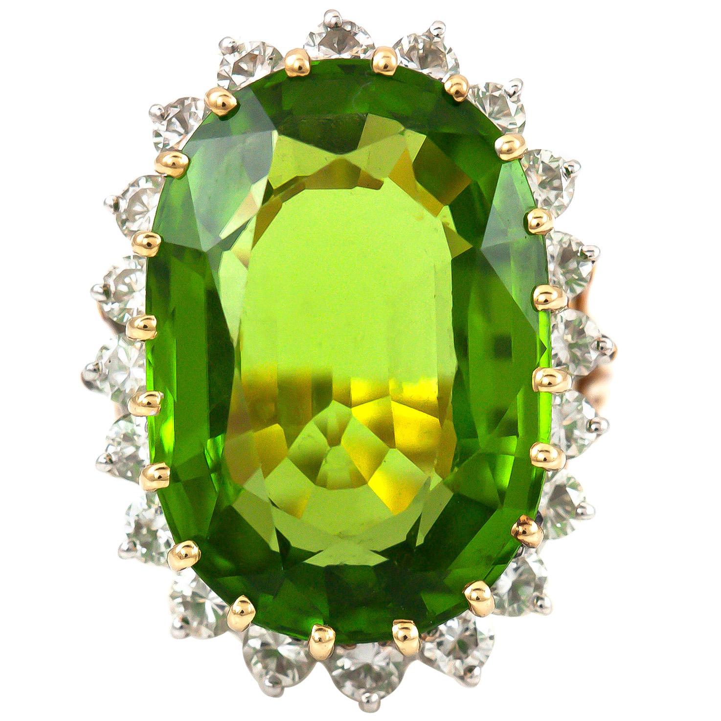 12.00 Carat Oval Peridot Cocktail Ring with Diamonds