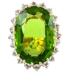 12.00 Carat Oval Peridot Cocktail Ring with Diamonds