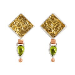 Peridot Dangle Earrings in Rose Gold, Silver and Gold Foil Fronted with Glass