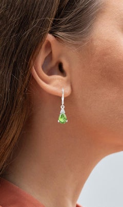 Peridot Dangle Earrings White Zircon 2.80 Carats 18K White Gold Plated Silver