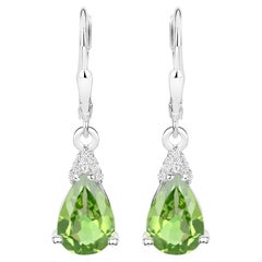 Peridot Dangle Earrings White Zircon 2.80 Carats 18K White Gold Plated Silver