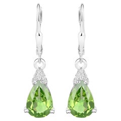 Peridot Dangle Earrings White Zircon 2.80 Carats 18K White Gold Plated Silver