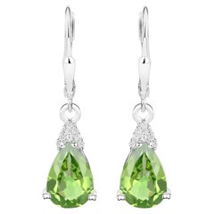 Peridot Dangle Earrings White Zircon 2.80 Carats 18K White Gold Plated Silver