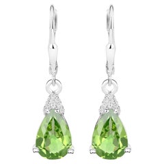 Peridot Dangle Earrings White Zircon 2.80 Carats 18K White Gold Plated Silver