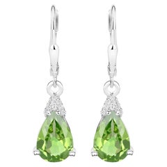 Peridot Dangle Earrings White Zircon 2.80 Carats 18K White Gold Plated Silver