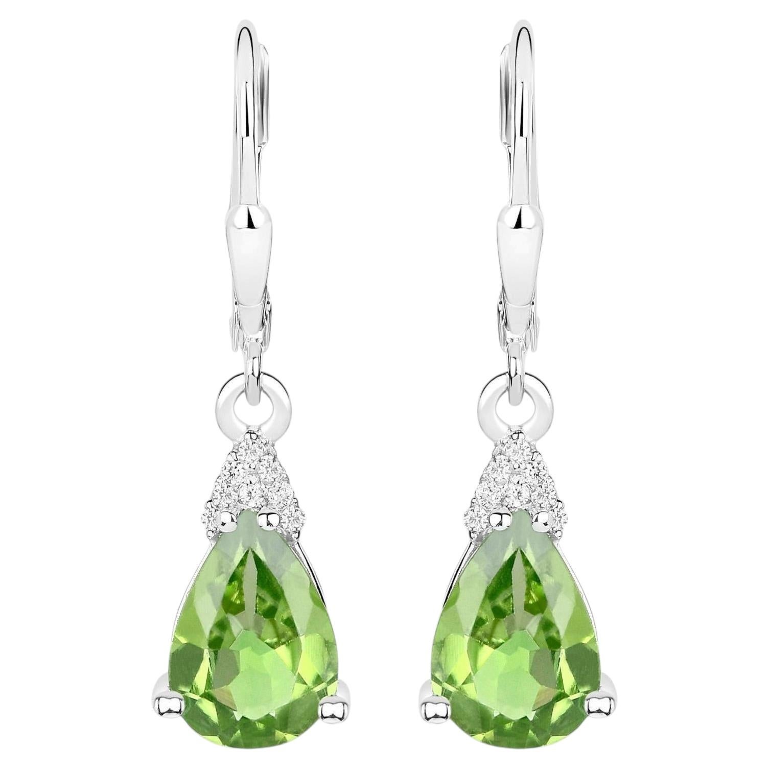 Peridot-Ohrringe, Weißer Zirkon 2,80 Karat 18K Weißgold vergoldetes Silber