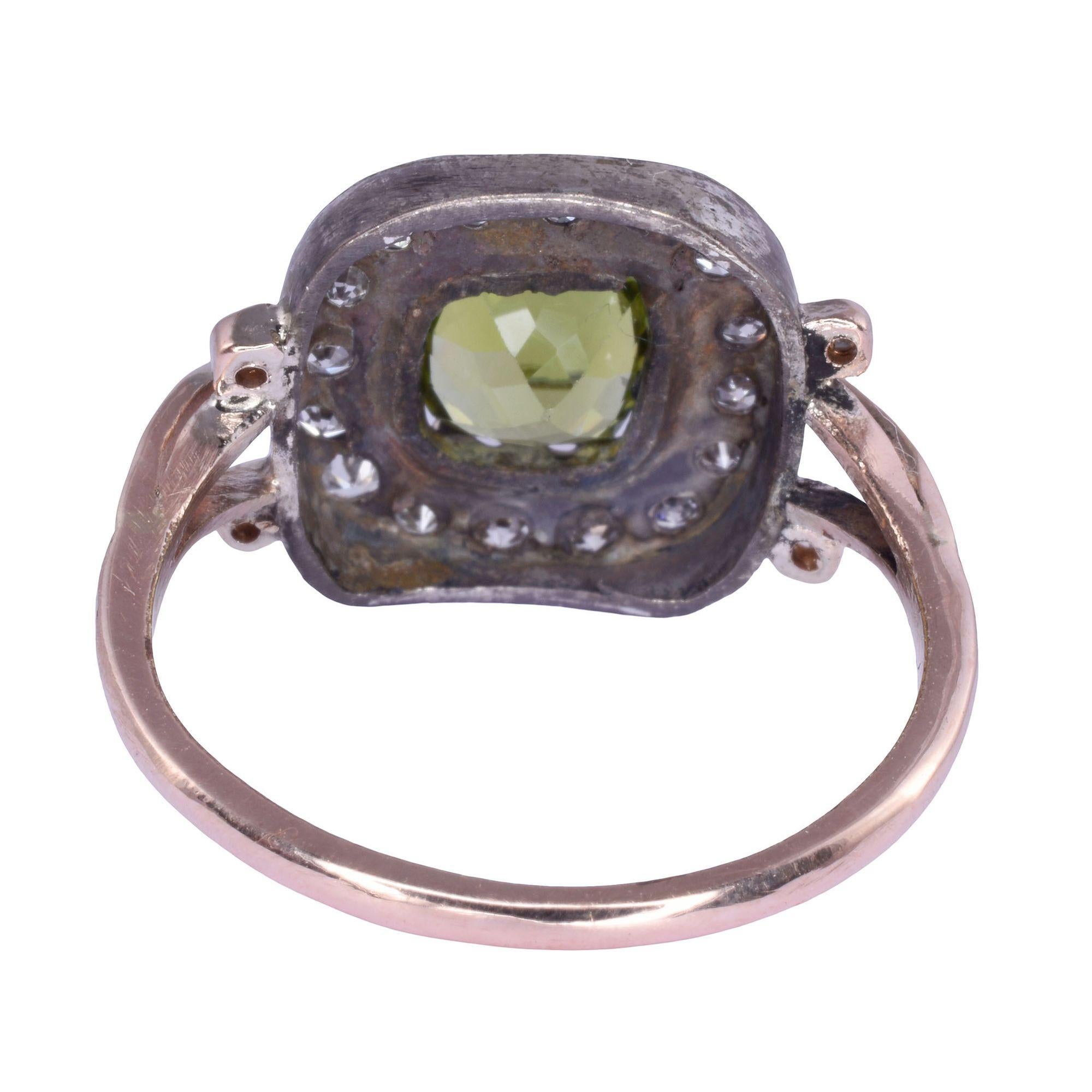 Round Cut Peridot Diamond 14k & Sterling Silver Ring For Sale