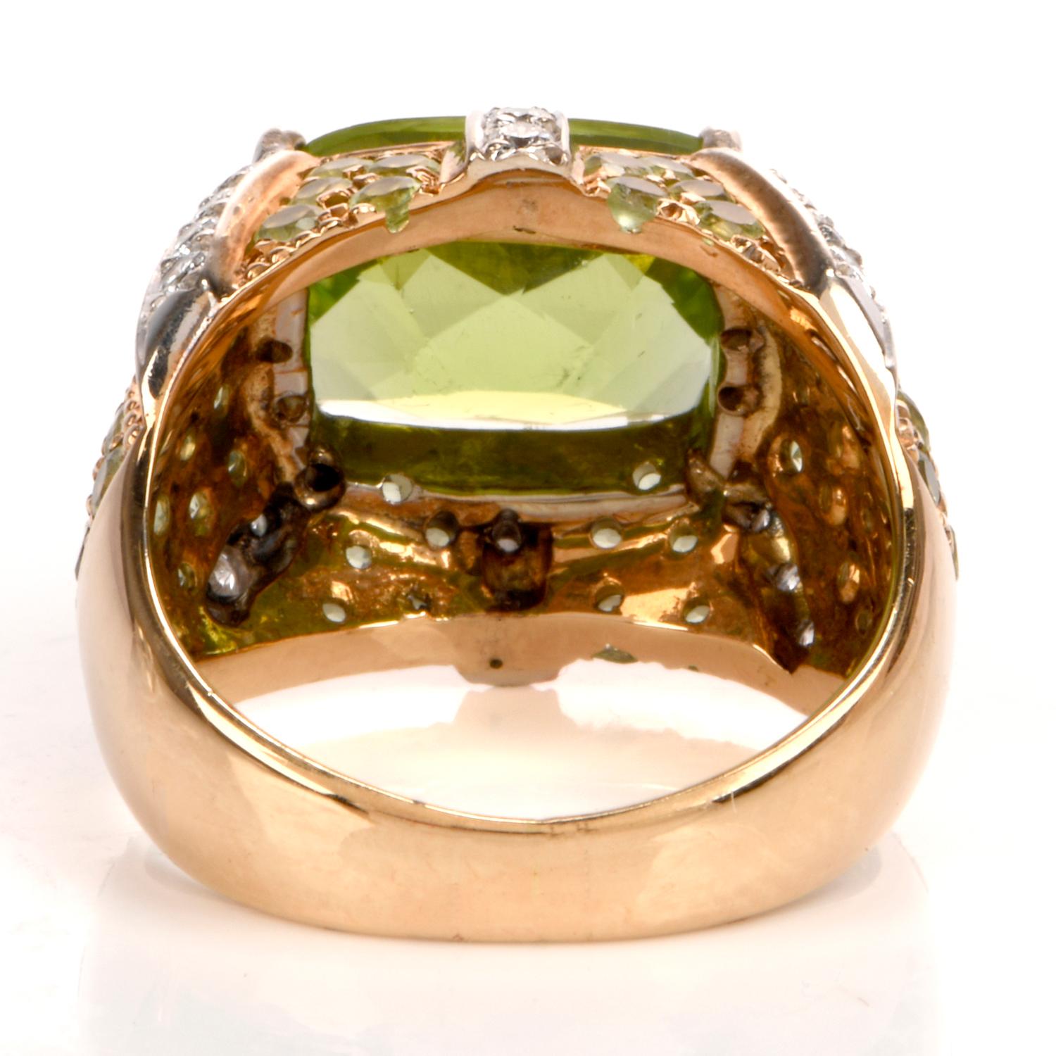 Peridot Diamond 18 Karat Gold Dome Cocktail Ring 2