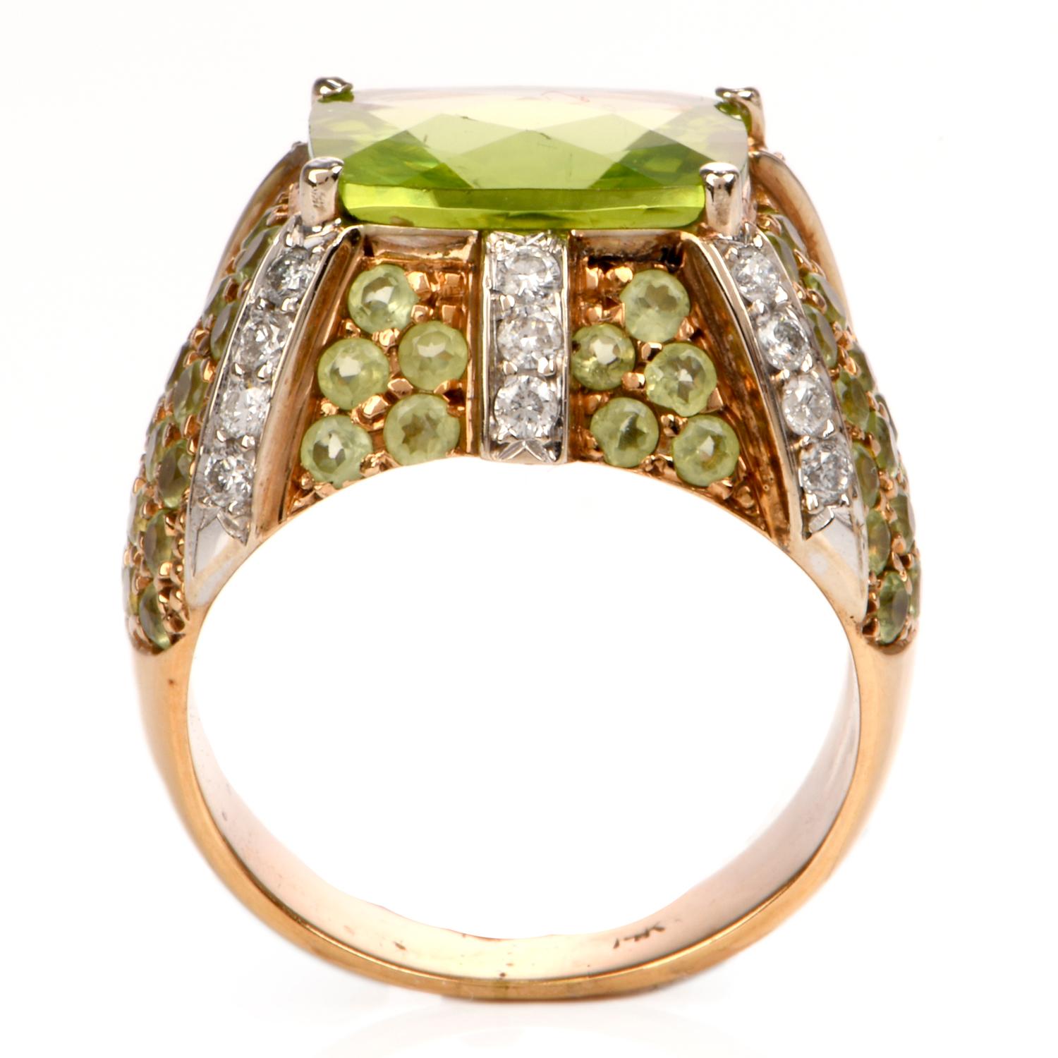 Peridot Diamond 18 Karat Gold Dome Cocktail Ring 3