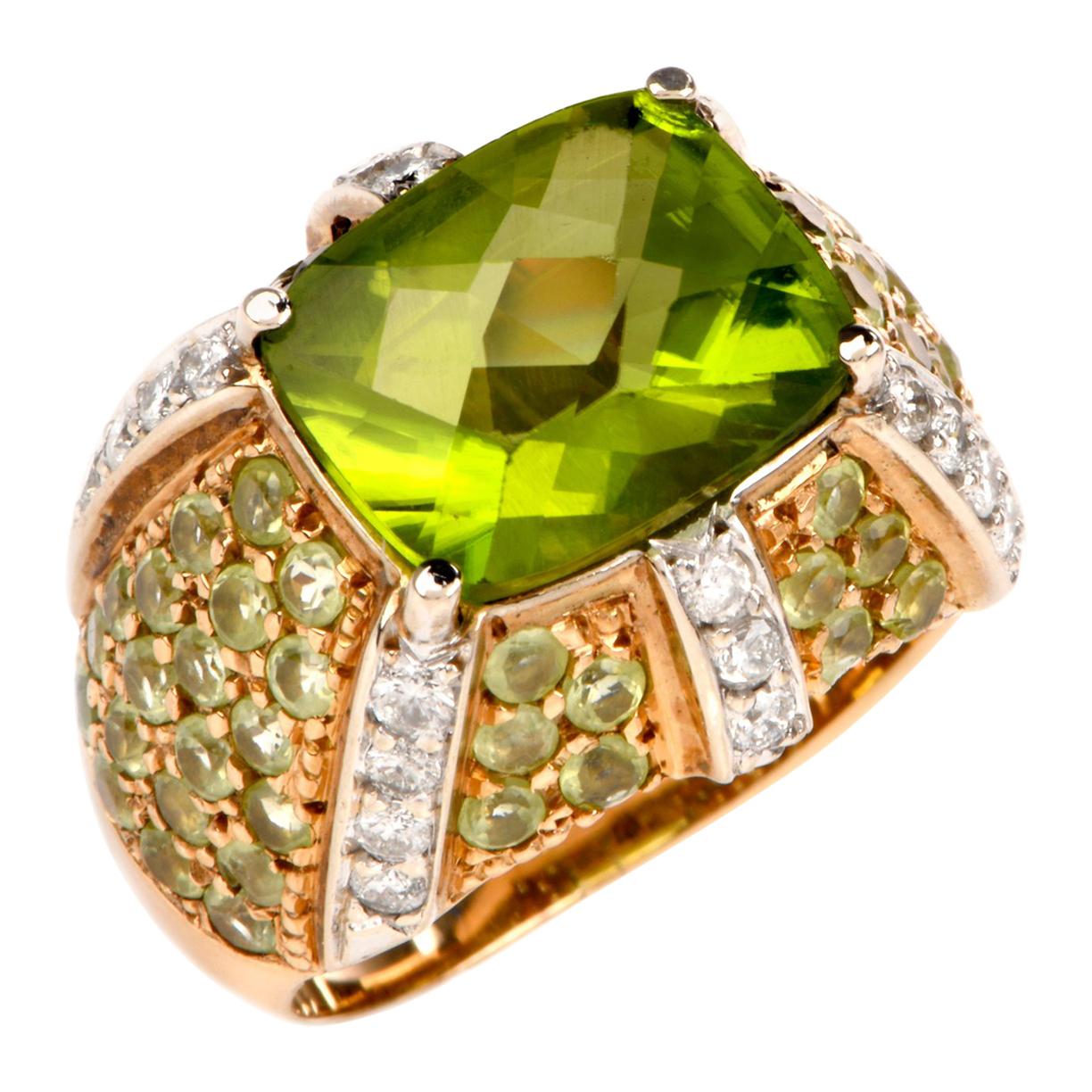 Peridot Diamond 18 Karat Gold Dome Cocktail Ring