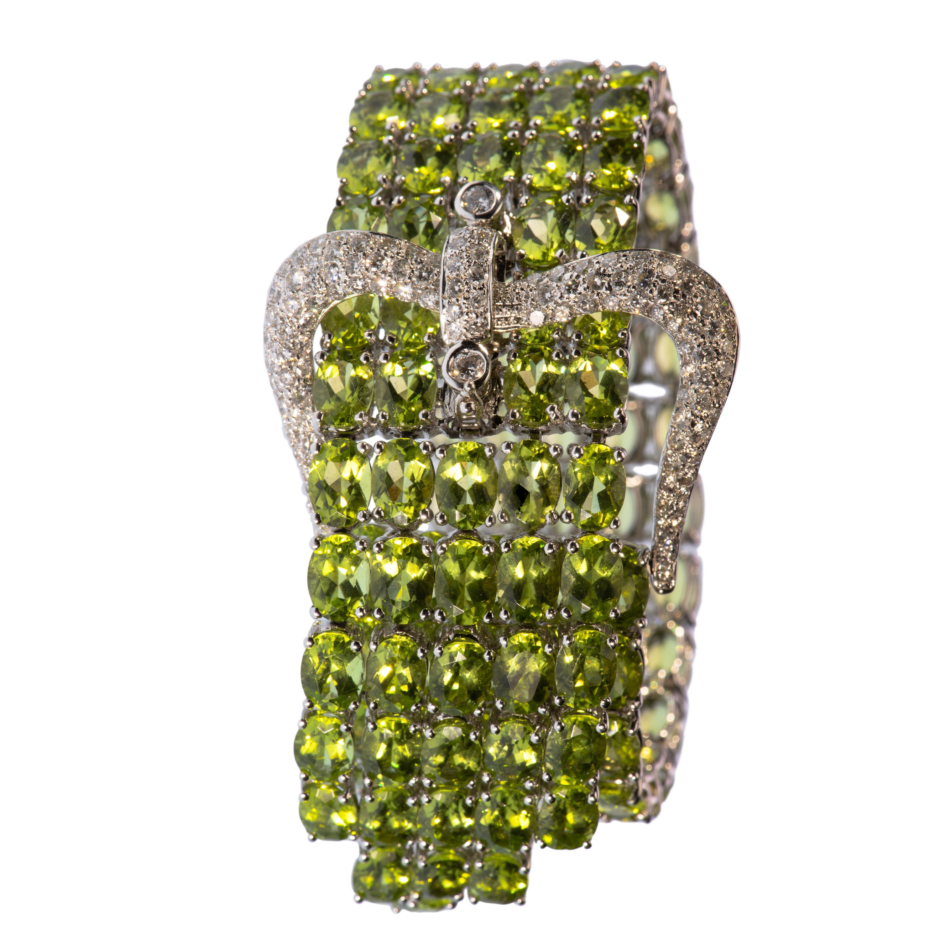 Peridot, Diamond and 18k Gold Buckle Bracelet 5