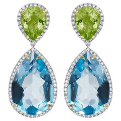 Peridot, Diamond and Blue Topaz Pear Drop Earrings