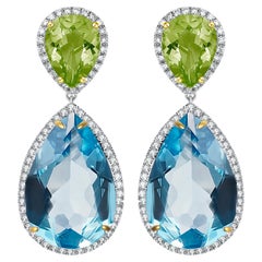 Peridot, Diamond and Blue Topaz Pear Drop Earrings
