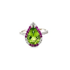 Peridot Diamond and Pink Sapphire White Gold Cocktail Ring