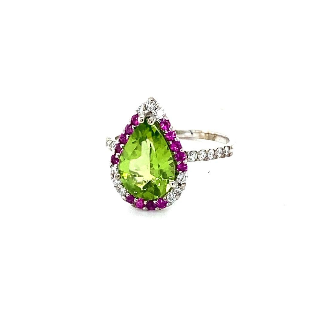 Peridot Diamond and Pink Sapphire White Gold Cocktail Ring In New Condition For Sale In Los Angeles, CA