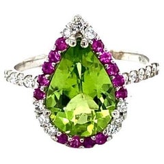 Peridot Diamond and Pink Sapphire White Gold Cocktail Ring