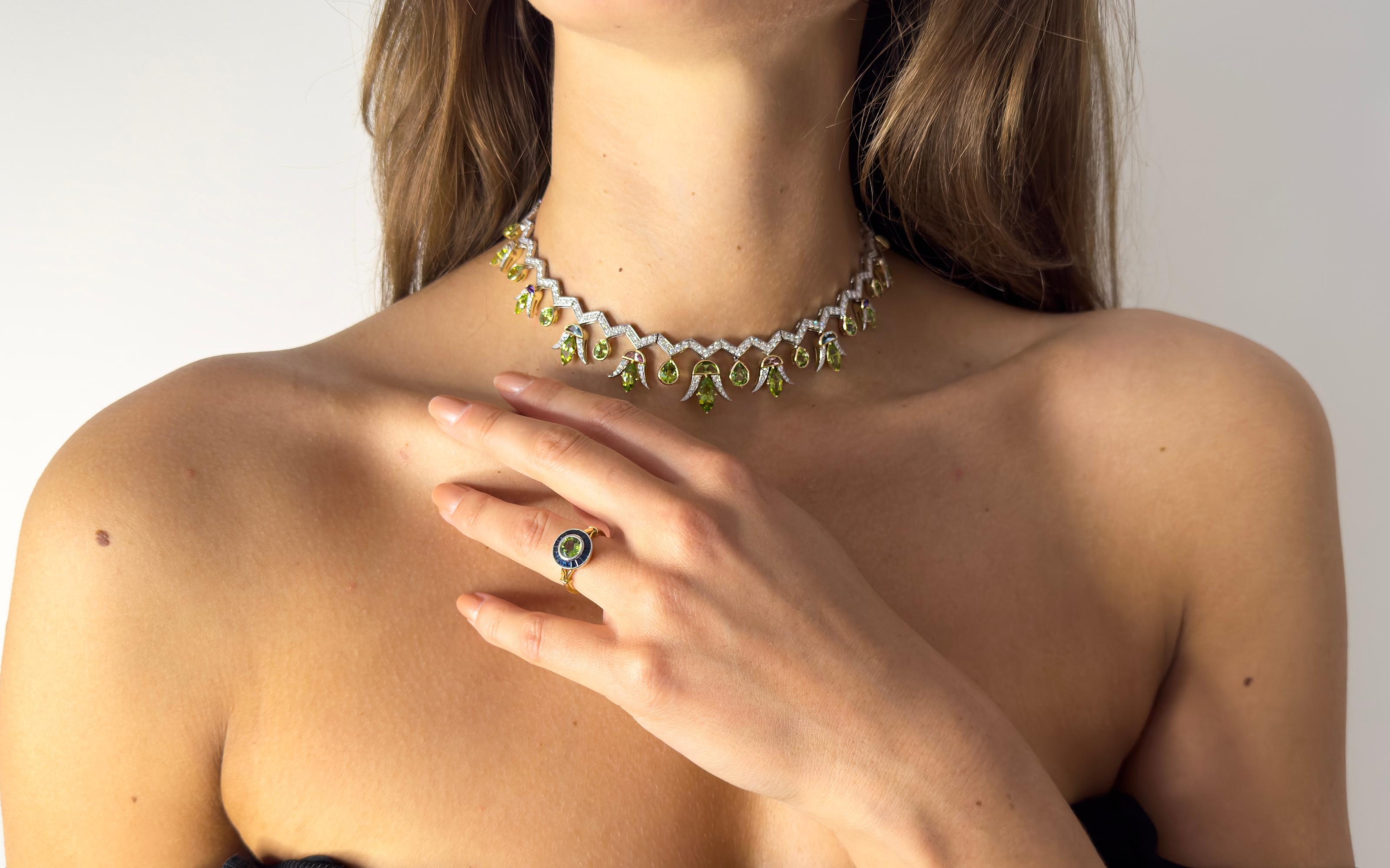 De las mujeres Tiara/Collar Convertible Peridoto, Diamante, Aguamarina, Amatista y Turmalina en venta