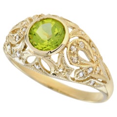 Peridot Diamond Art Deco Style Dome Ring in Solid 9K Yellow Gold