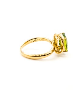 Peridot & Diamond Bow Ring in 18k Yellow Gold