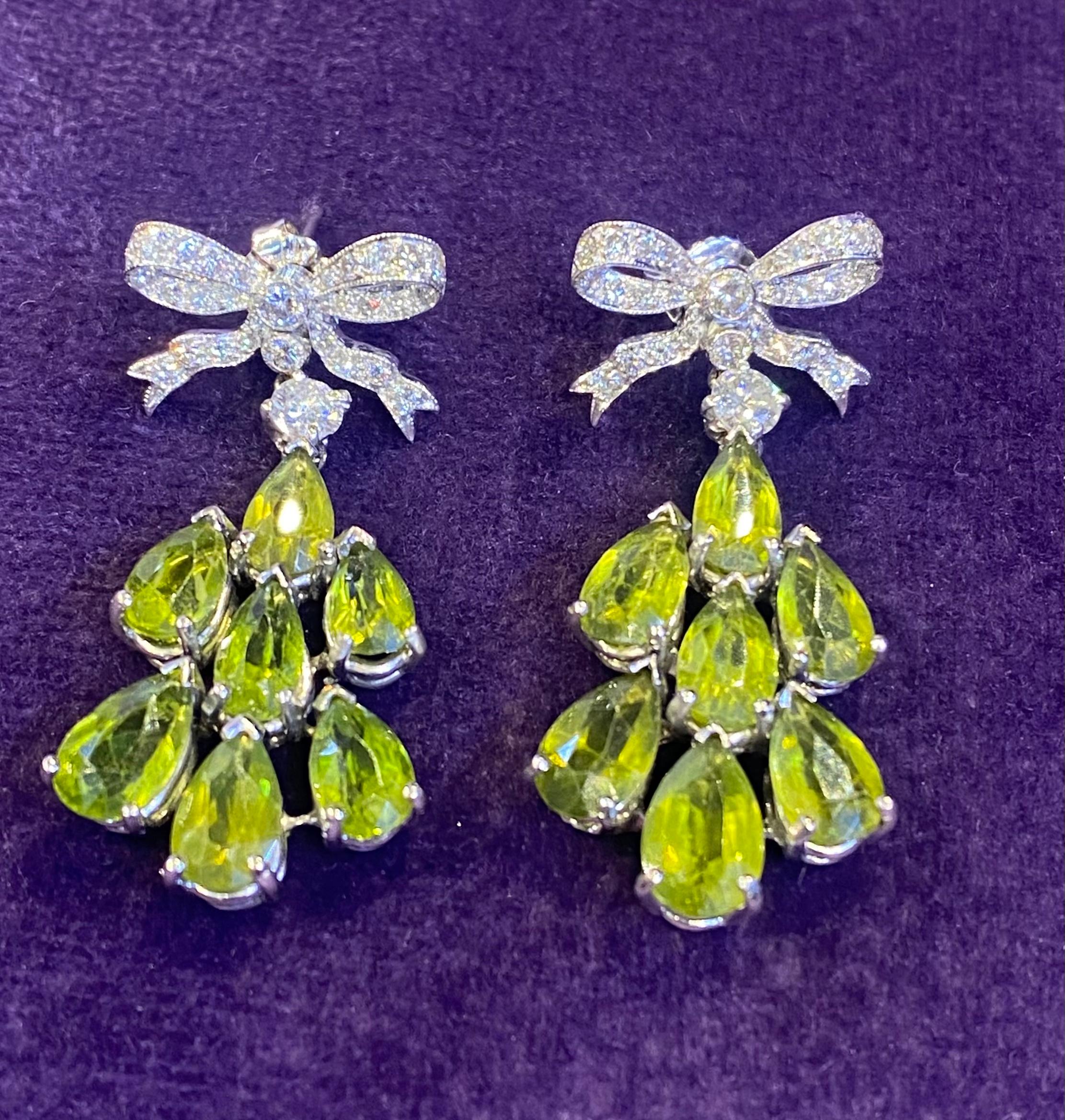 Women's Peridot & Diamond Earrings For Sale