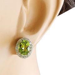 Peridot Diamond Earrings In 14 Karat White Gold