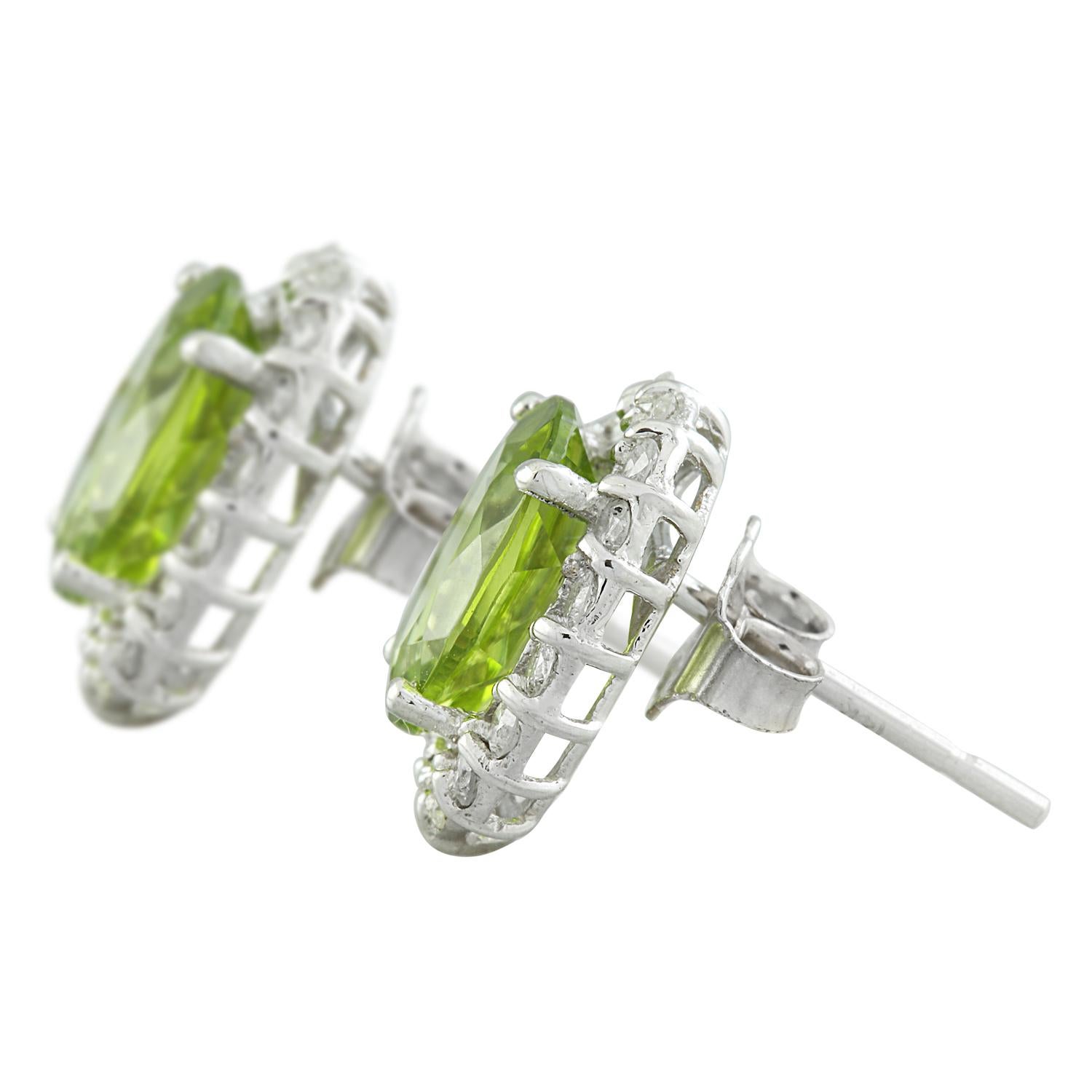 Peridot Diamond Earrings In 14 Karat White Gold In New Condition For Sale In Los Angeles, CA