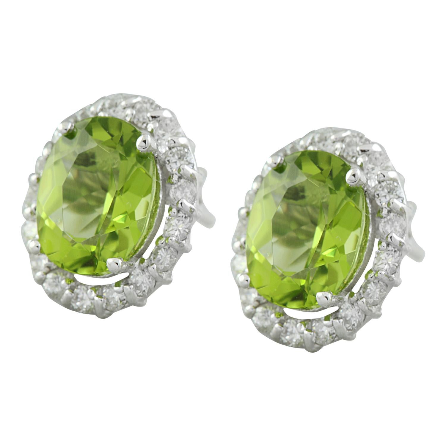 Peridot-Diamant-Ohrringe aus 14 Karat Weißgold Damen im Angebot