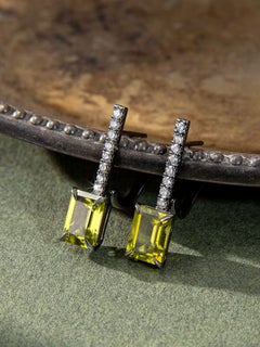 Peridot Diamond Earrings in Black Silver art deco style Chrysolite