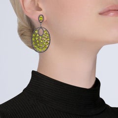 Peridot and Diamond Earrings Oval Shape 14 Karat