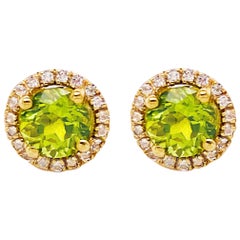 Peridot & Topaz Earrings with White Topaz Halo Studs - 3 Carat Total Weight