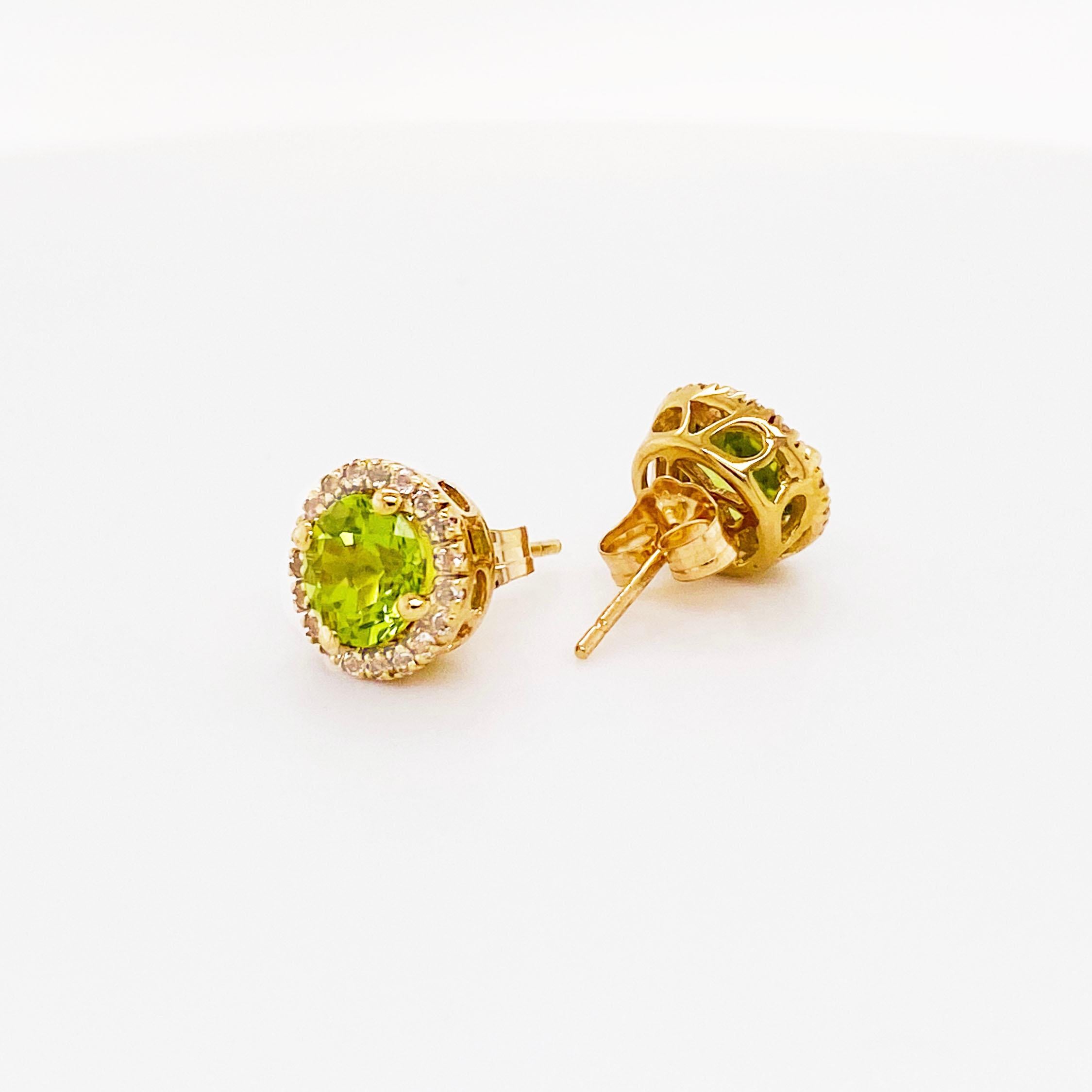 These round white topaz and peridot earrings are lovely on any ear!  The peridots are approximately 2.50 carats total weight and the white topaz gemstones are approximately .50 carats total weight.  The beautiful spring color of the green peridot is