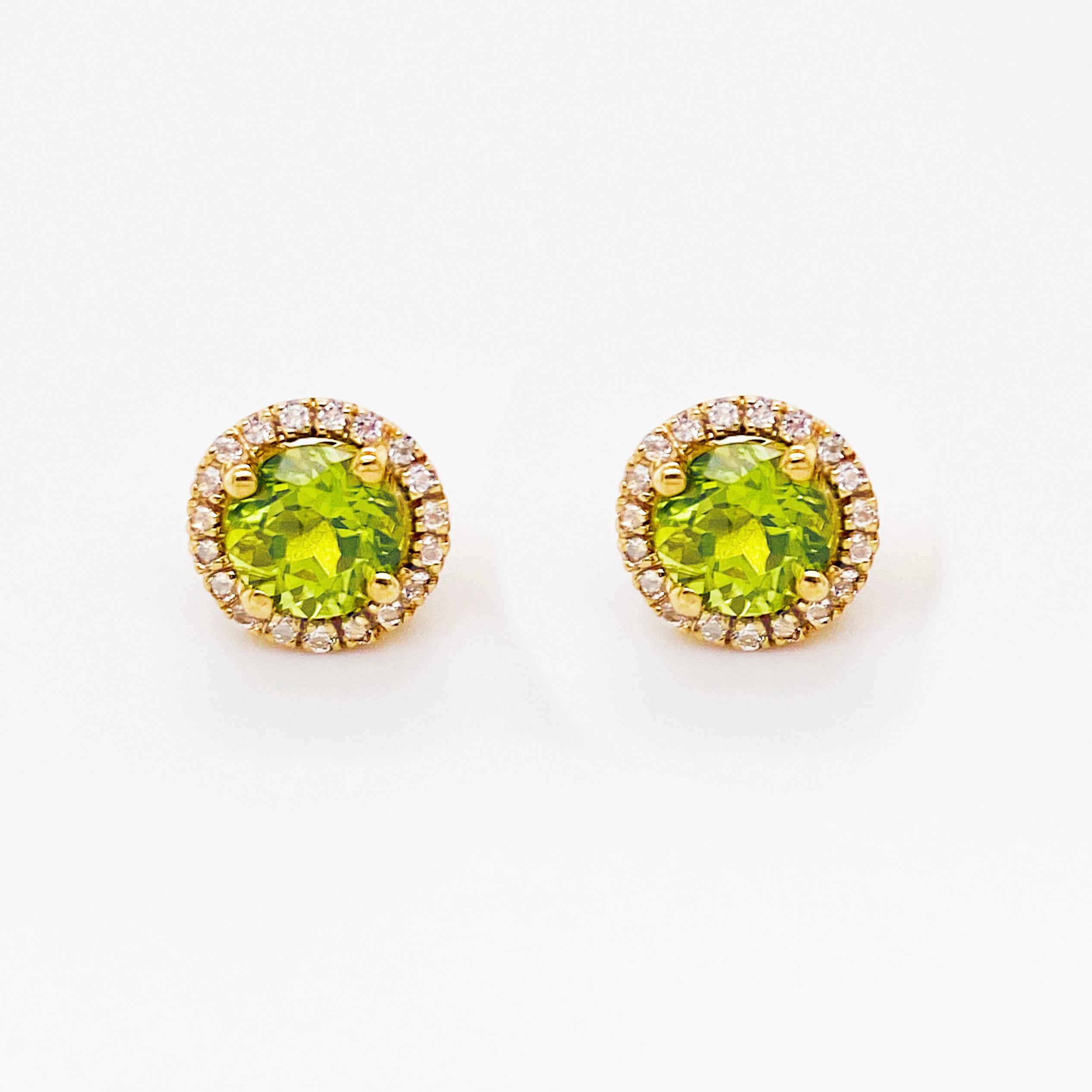 Round Cut Peridot & Topaz Earrings with White Topaz Halo Studs - 3 Carat Total Weight