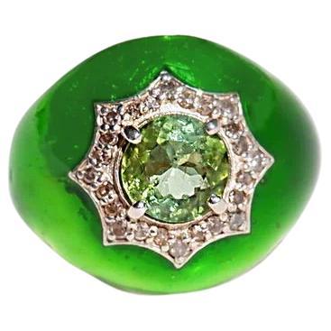 Peridot Diamond Enamel Bomba Ring