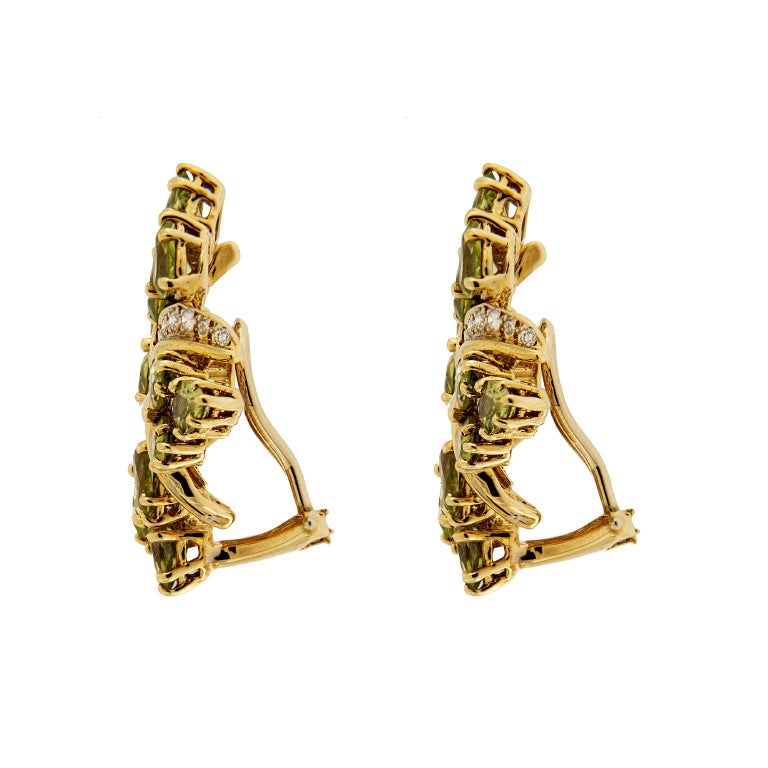 Peridot Diamond Gold Criss Cross Earrings For Sale at 1stdibs