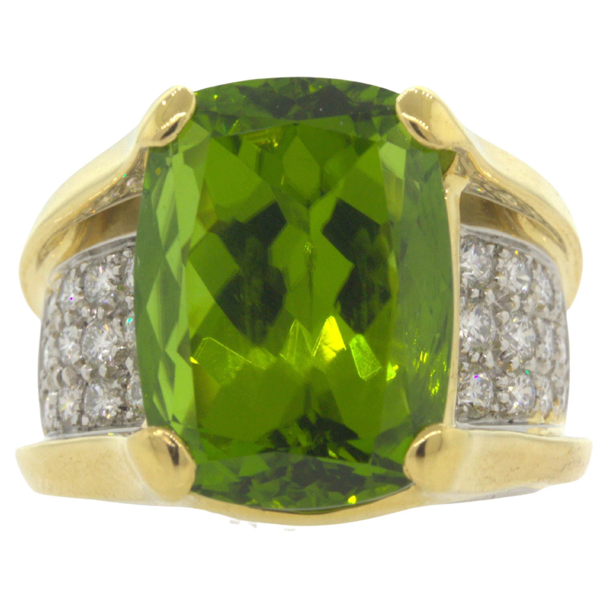 Peridot Diamond Gold & Platinum Two-Tone Cocktail Ring For Sale