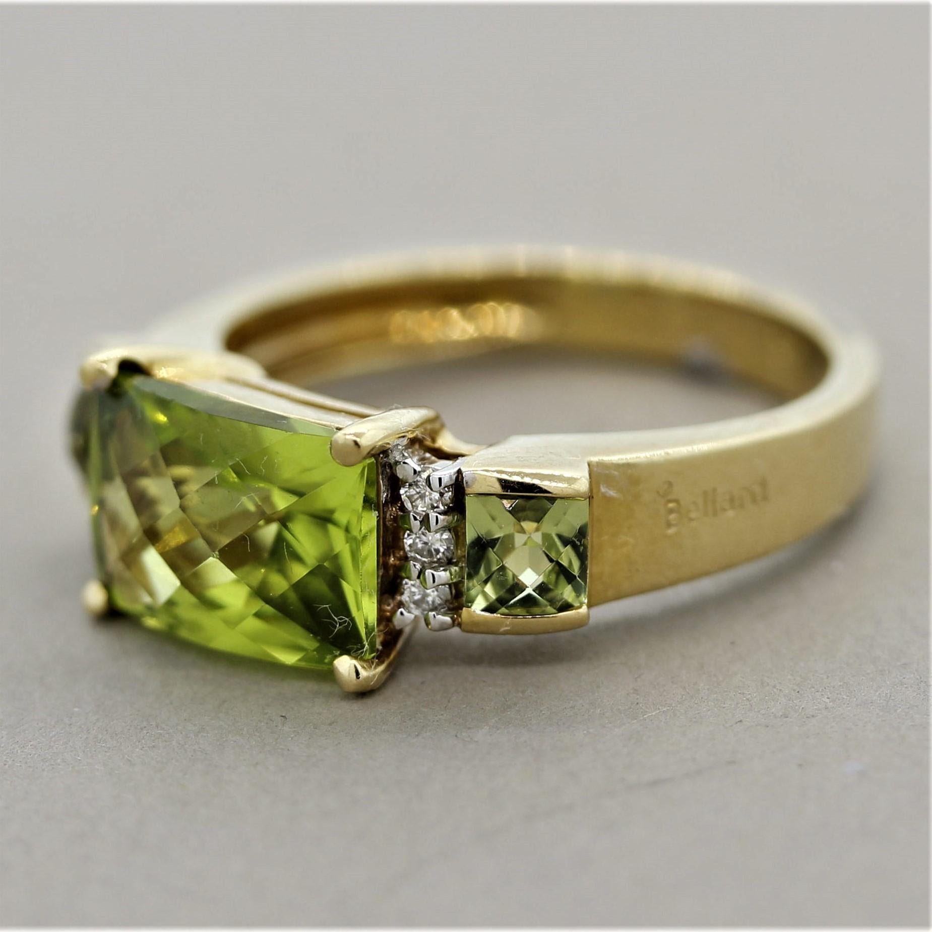 Mixed Cut Peridot Diamond Gold Ring