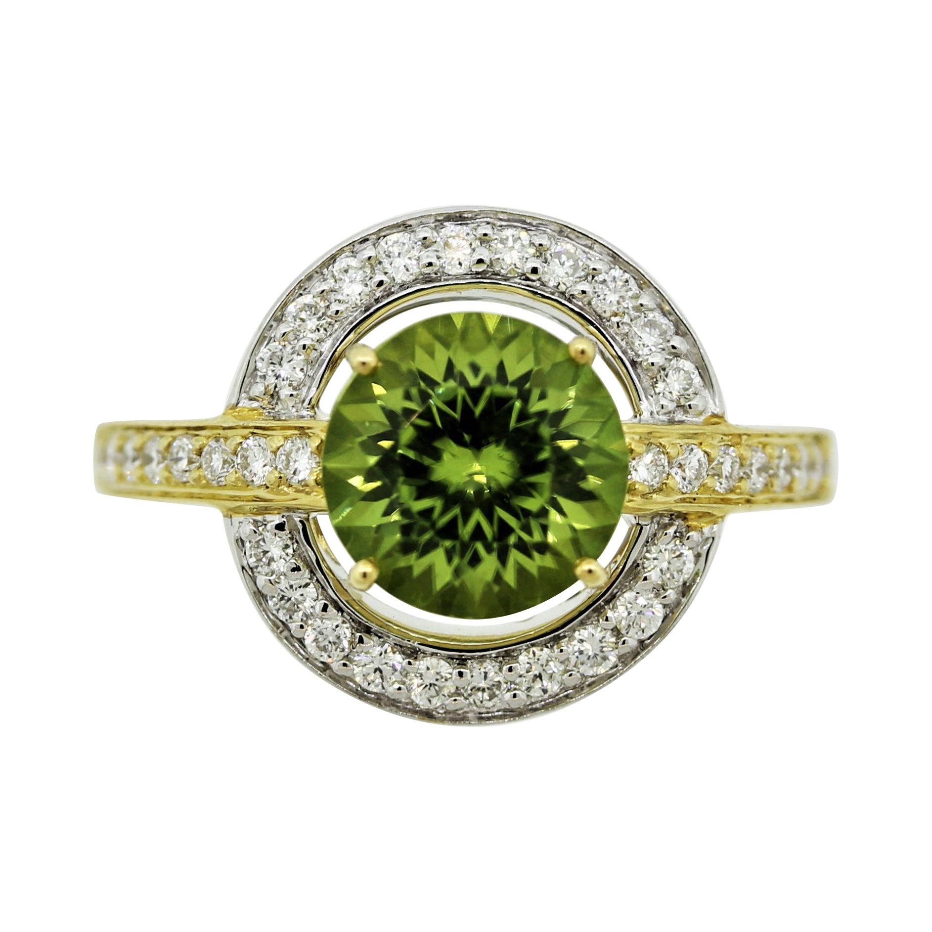Peridot Diamond Gold Two-Tone Ring For Sale