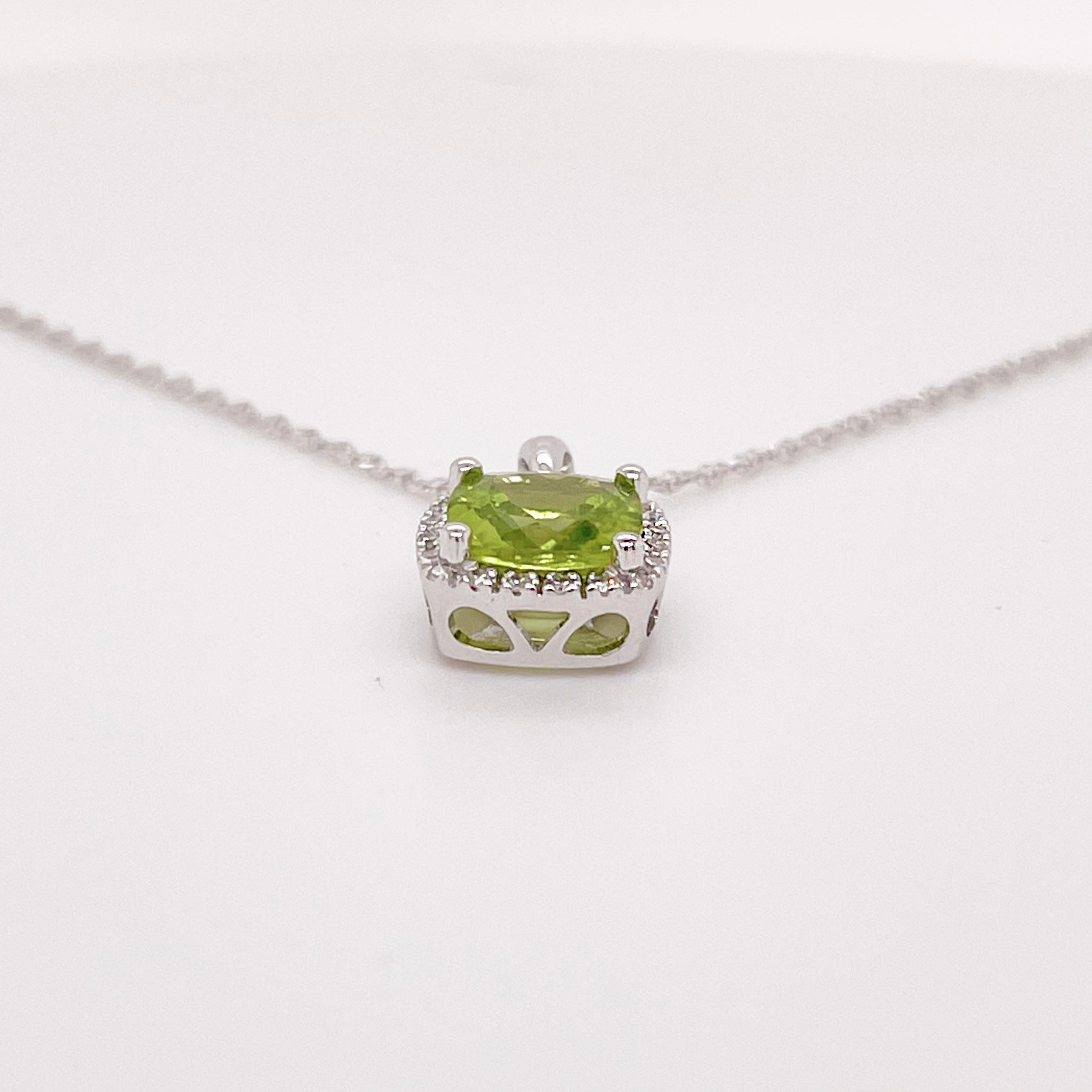The perfect jewelry for any August celebration! This peridot and diamond pendant is made with a genuine, natural peridot gemstone and genuine, natural diamonds. This pendant is solid 14k gold but lightweight and comfortable to wear! Do you have a